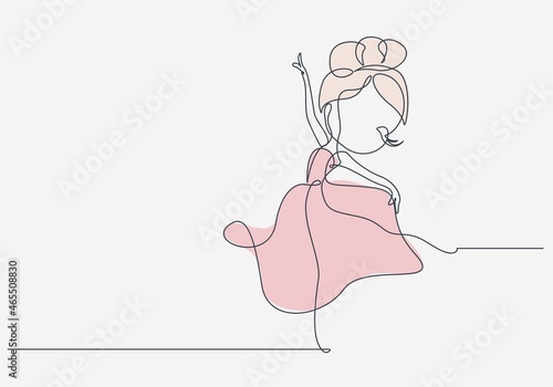Ballerina Continuous Line Art Drawing. Little Ballerina One Line Drawing. Cute Girl Dance Vector Illustration Minimalistic Style for Modern Design: Prints, Wall Art, Posters, Social Media