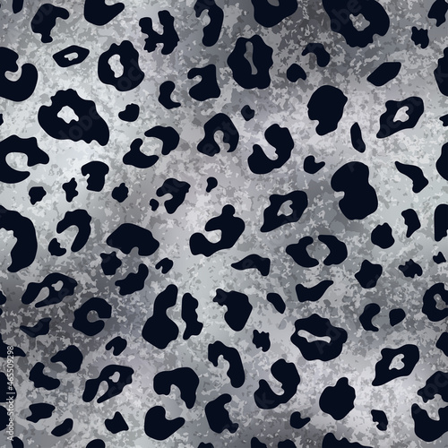 Vector abstract silver leopard spot shiny seamless pattern. Wild animal cheetah skin gray metallic foil texture for fashion print design, wrapping, digital paper, wallpaper, background