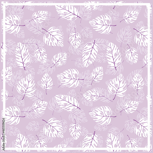 Print for kerchief, bandana, scarf, handkerchief, shawl, neck scarf. Squared pattern with ornament for fabric, textile, silk products. Paisley vector with abstract leaves. Floral folk tracery