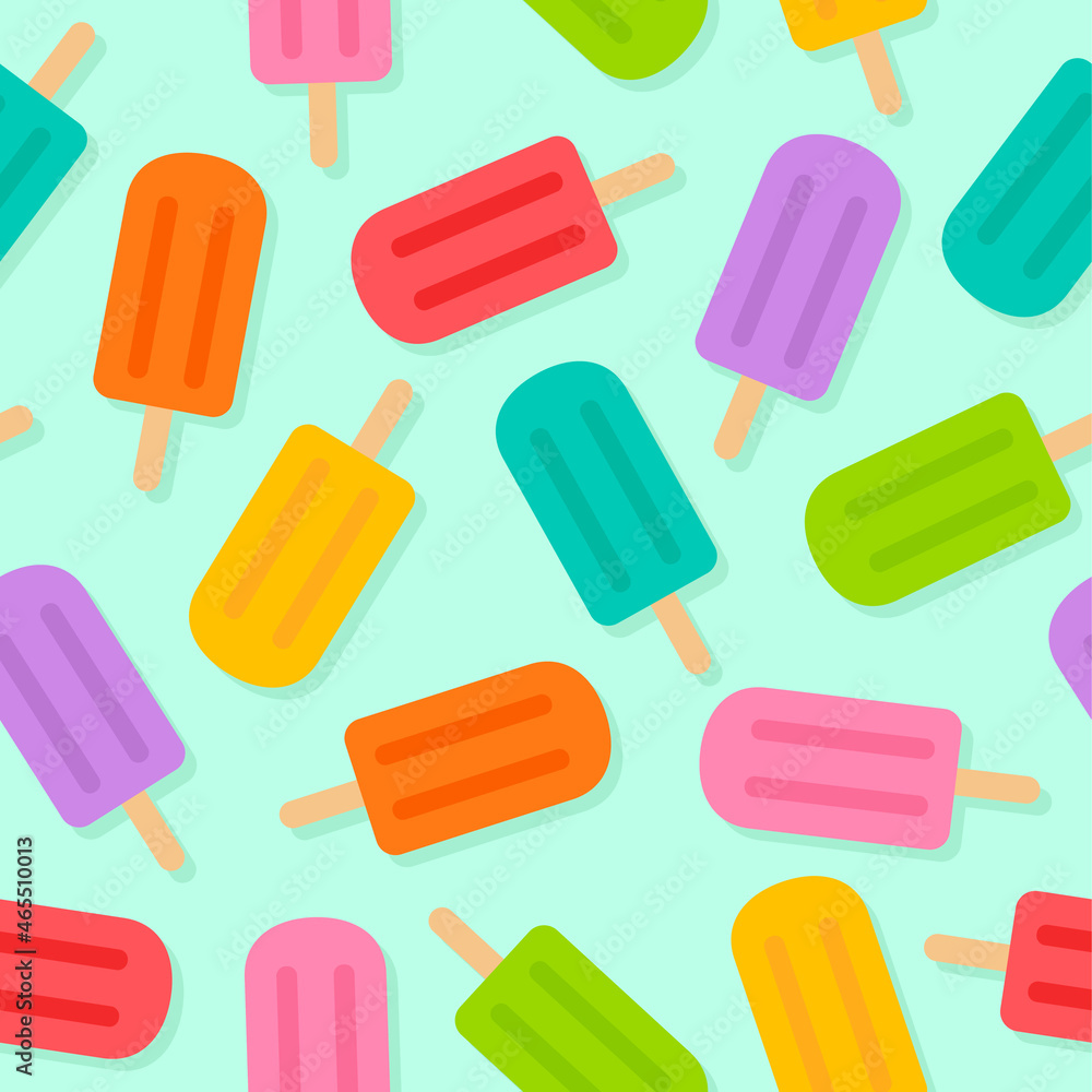 Colorful popsicles with shadow seamless pattern background.