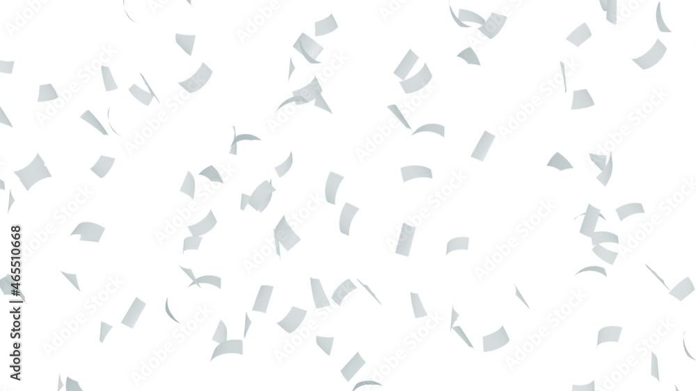 Many papers floating in air on white background. Business and education concept. White confetti. 3D loop animation. Many papers floating in air on white background. Business and education concept. White confetti. 3D loop animation.