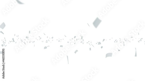 Many papers floating in air on white background. Business and education concept.  White confetti. 3D loop animation.