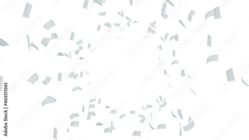 Many papers floating in air on white background. Business and education concept. White confetti. 3D loop animation. Many papers floating in air on white background. Business and education concept. White confetti. 3D loop animation.
