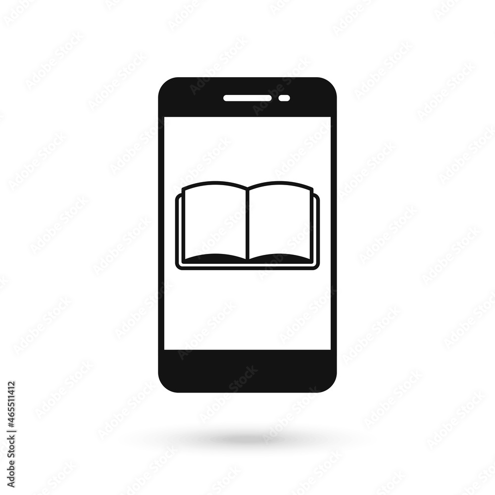 Mobile phone flat design icon with book sign. Mobile phone flat design icon with book sign.