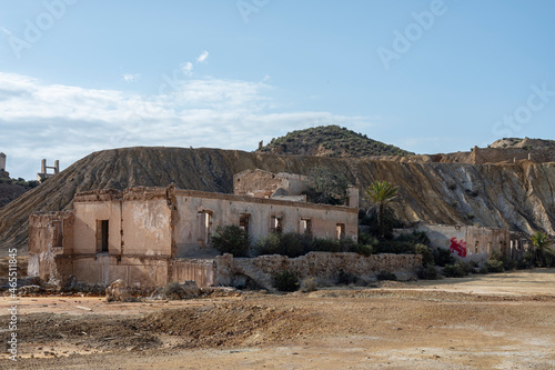 Photograph of the abandoned buildings in the mountains of the Mazarron mines