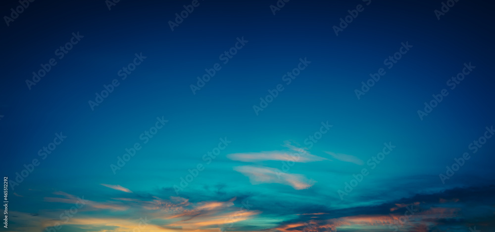 Beautiful sunset with blue sky and clouds natural background.