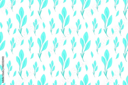 Floral seamless pattern with blue branches. Hand painted illustration on white background