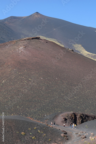 Obraz na płótnie Tourists on slope of Etna volcano in Sicily w salonie