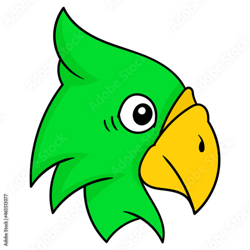tame green parrot head, doodle icon drawing