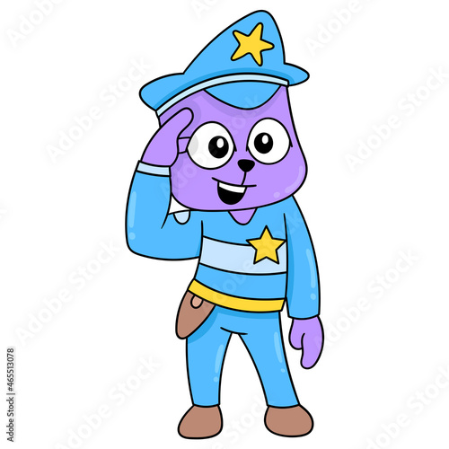 the cat is on duty as a policeman be firm and respectful, doodle icon image kawaii