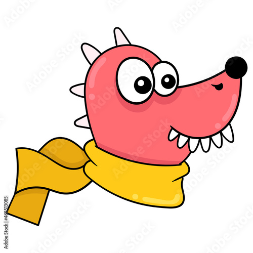 big toothed monster smiling with a scarf around his neck, doodle icon drawing