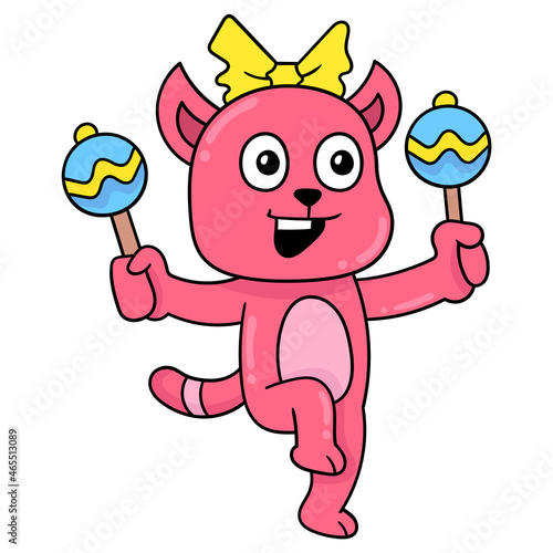 female bear dancing happily, doodle icon image kawaii