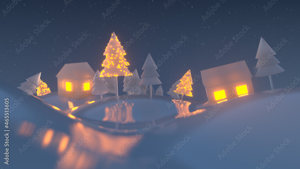 Fototapeta premium Christmas winter snowy landscape 3D render
