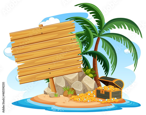 Pirate island with an empty banner isolated on white background