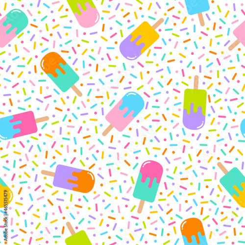 Cute popsicle seamless pattern with sprinkle background.