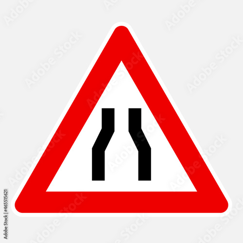 Road narrows on both sides vector danger road sign - Hard times metaphor concept