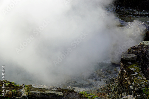 hot steam over river in furnas