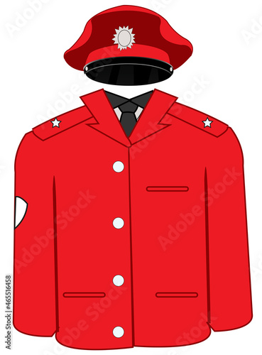 Red form and service cap of the employee