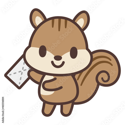拭き掃除をするリスのかわいいキャラクター　Cartoon squirrel cleaning with a rag