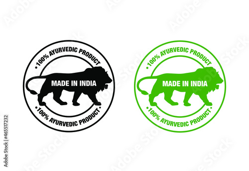 100% ayurvedic product with made in india stamp vetor.