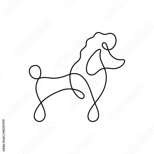 Cute poodle dog one line vector illustration. Hand drawn black outline silhouette of poodle breed. Isolated.