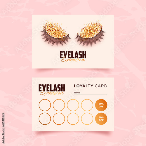Eyelash extension loyalty card template. Vector illustration