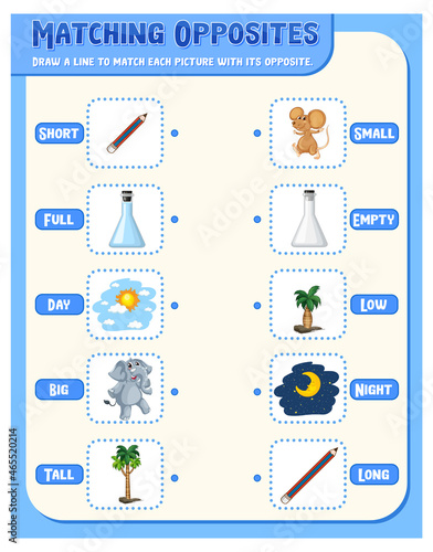 Matching opposite words worksheet template