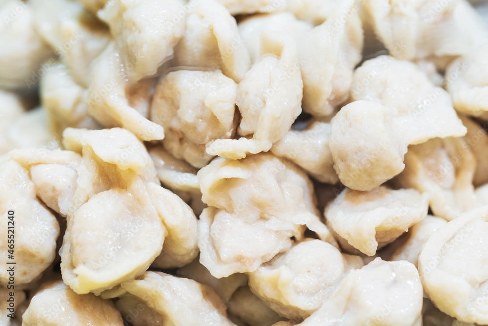 Closeup of fish dumplings, thai street food market Closeup of fish dumplings, thai street food market