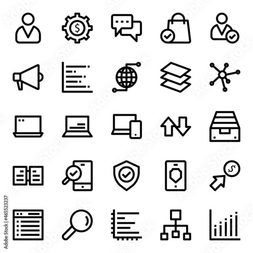 Outline icons for data analytics.