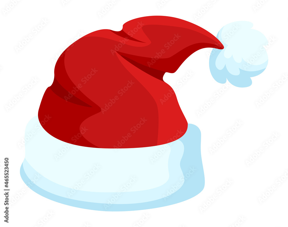 Santa Claus hat icon. Cartoon red wool hat Santa Claus hat icon. Cartoon red wool hat