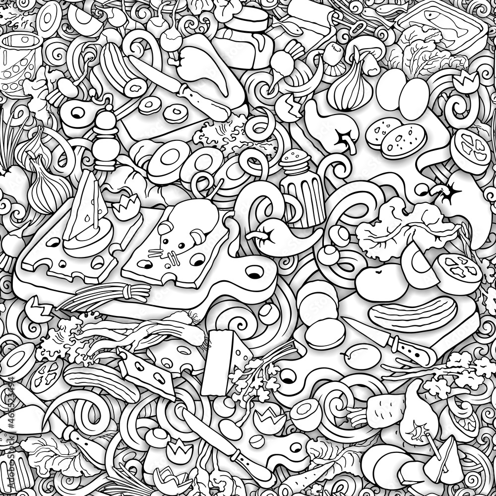 Fototapeta premium Food and Dishes seamless pattern.