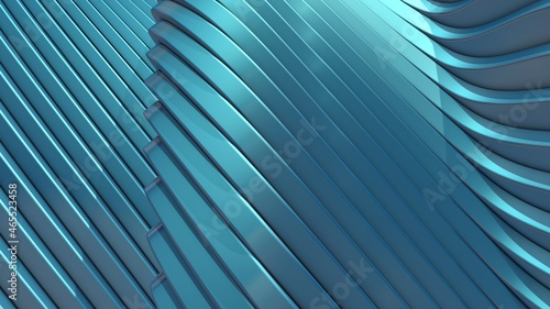 Modern organic architecture detail. Futuristic metal Building. Art background with blue abstract curved shapes. 3D rendering