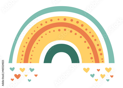 Boho rainbow with hearts. Cute scandinavian design for nursery
