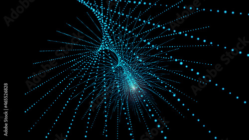 Beautiful glowing shape concept. Background with twisted strings of particles 8k.  3d rendering