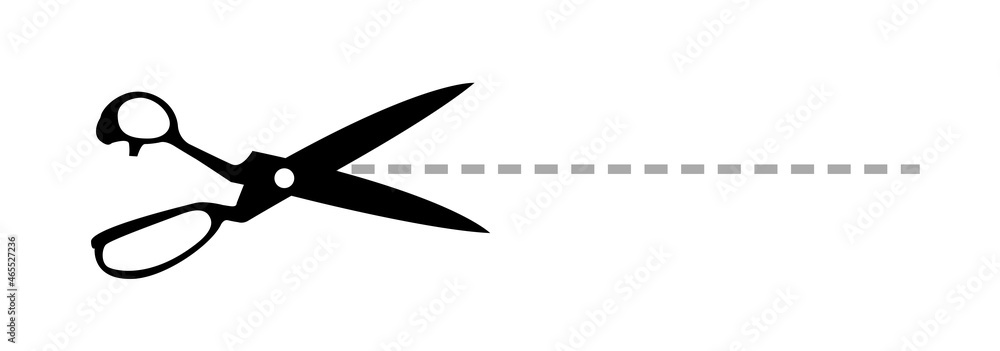 Scissor cutting a dotted line. Icon, symbol vector illustration isolated on white background. Scissor cutting a dotted line. Icon, symbol vector illustration isolated on white background.
