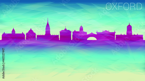 Oxford England Skyline Vector Silhouette City. Broken Glass Abstract  Textured. Banner Background Colorful Shape Composition.