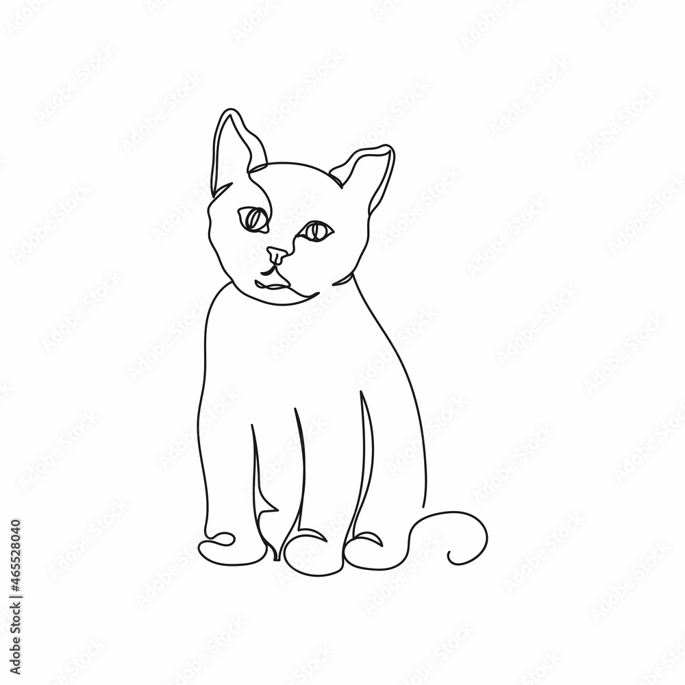 Obraz premium Vector continuous one single line drawing icon of animal cute kitten in silhouette on a white background. Linear stylized.