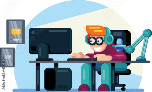 Cyber sport lives streamer. Flat vector illustration photo