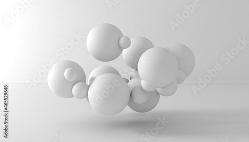 Flying abstract cluster ofspheres on a white background. 3d