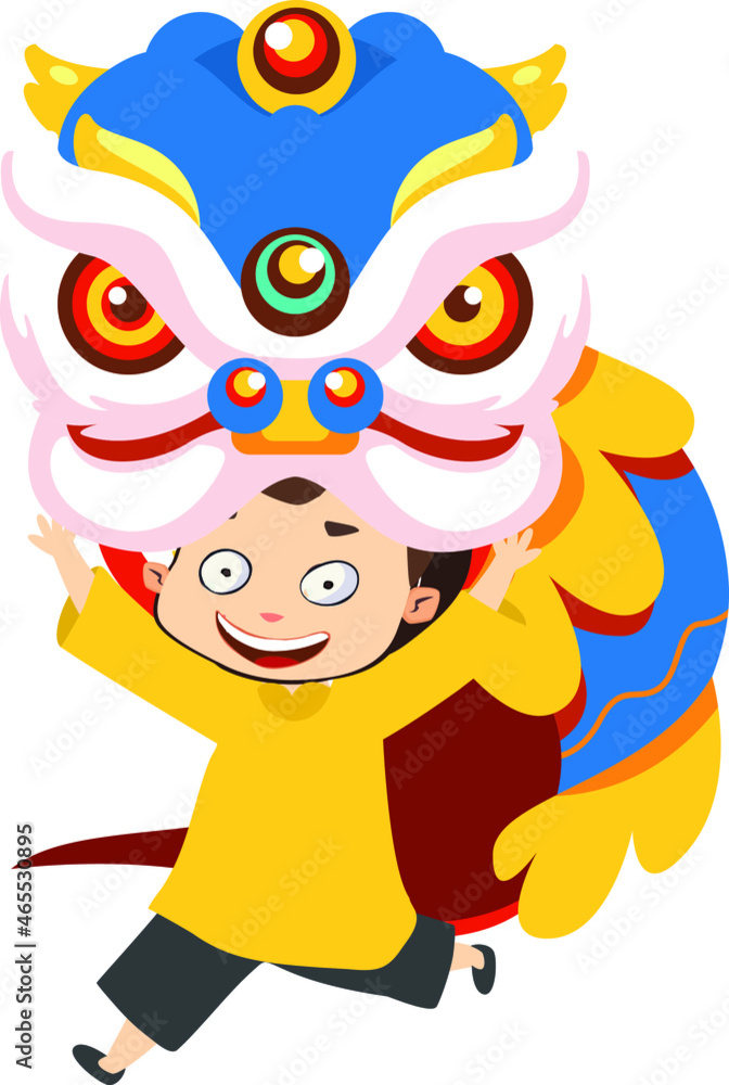 child playing with toys, happy new year, dragon dance