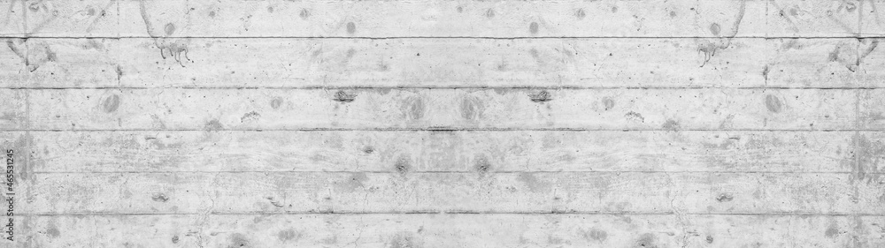 Obraz premium Abstract old white gray grey weathered damaged grunge scratched concrete cement wall texture with wood structure background banner panorama pattern