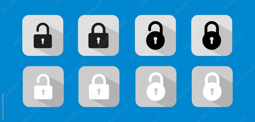Collection of close and open lock icon. Locks icons set in white and black color. Lock and unlock simbol. Lock web icon set. Collection of close and open lock icon. Locks icons set in white and black color. Lock and unlock simbol. Lock web icon set.