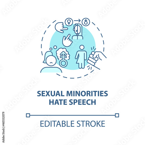 Sexual minorities hate speech blue concept icon. Human rights violation abstract idea thin line illustration. Intolerant attitudes. Vector isolated outline color drawing. Editable stroke