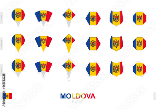 Collection of the Moldova flag in different shapes and with three different effects.