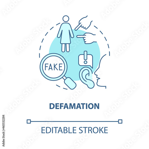 Defamation blue concept icon. Non-protected speech type abstract idea thin line illustration. Harming reputation and feelings. Malicious comment. Vector isolated outline color drawing. Editable stroke