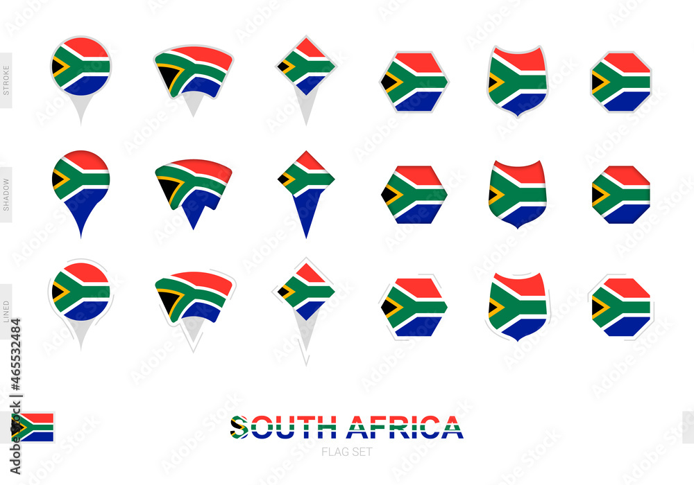 Collection of the South Africa flag in different shapes and with three different effects.