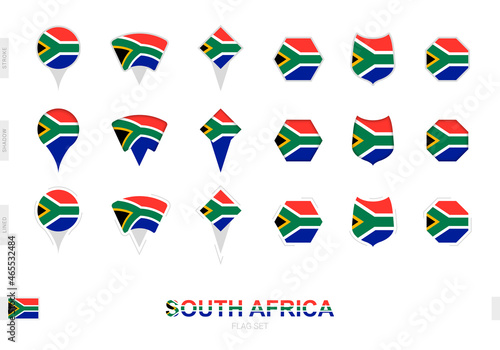 Collection of the South Africa flag in different shapes and with three different effects.