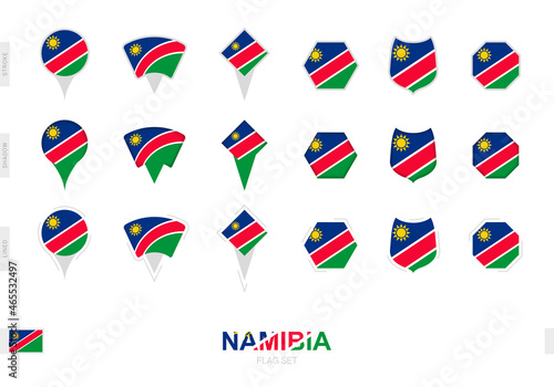 Collection of the Namibia flag in different shapes and with three different effects.