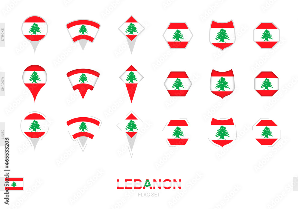 Collection of the Lebanon flag in different shapes and with three different effects.