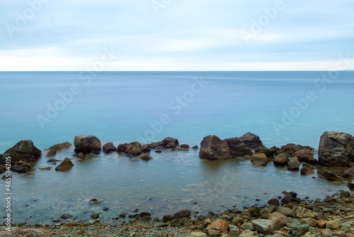 Sunset by the sea. long exposure. Galippoli, Canakkale Turkey. Fishermen's cove.